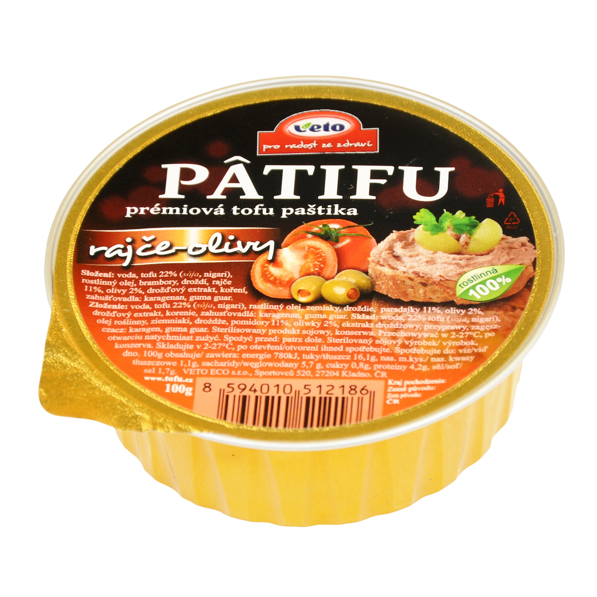 Paštika PATIFU rajče a olivy 100 g VETO ECO